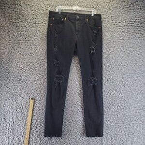 American Eagle Jeans Mens 34x34 Black Athletic Skinny Distressed Stretch